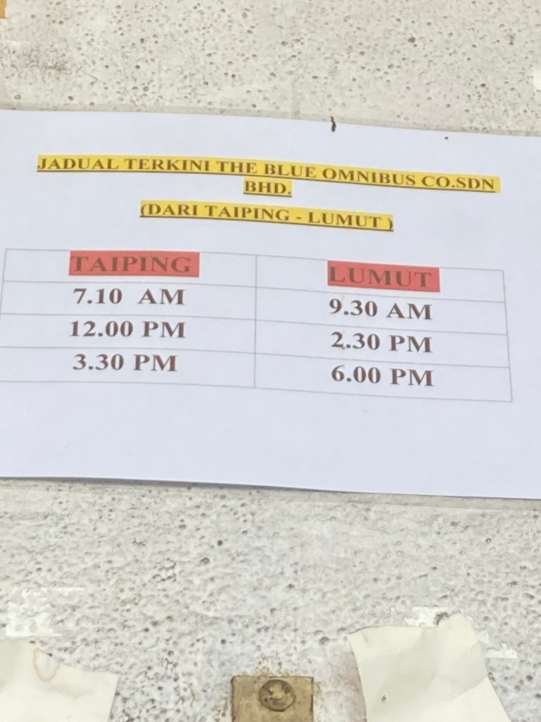 Bus schedule from Taiping to Lumut